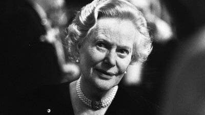 Australian Biography Series 1: Nancy Bird Walton (1992) Older woman wearing pearls around neck looking past camera, black and white photo