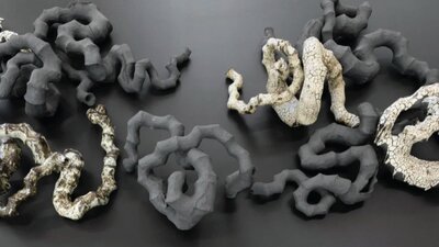 A long curvy ceramic form twisting into a knot shape