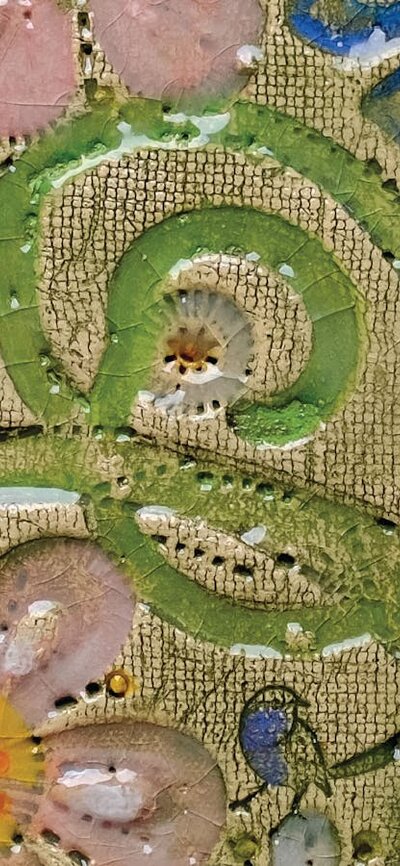 Detail of plater Elena Bozhko-Marshall Detail of ceramic plater with flowers and birds