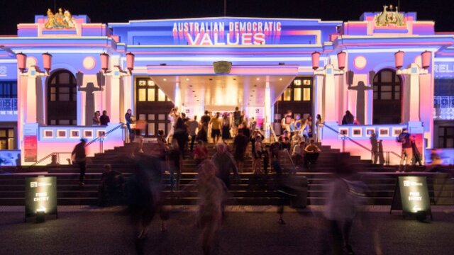 Step inside Old Parliament House this Enlighten. Old Parliament House illuminated