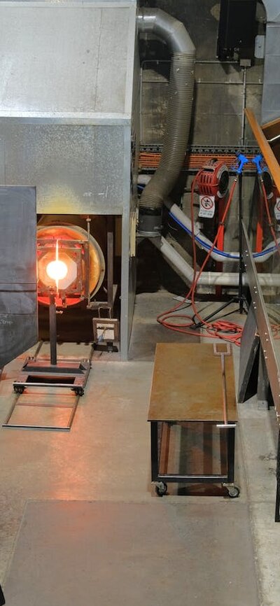 Crowds watching glassblowing