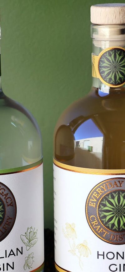 Australian Dry and Honey Gin Bottles of Australian Dry and Honey Gin