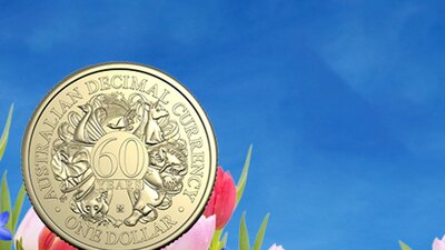 A coin in a bed of tulips