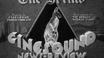 Celebrating the Newsreel Experience 1934–1941 I 53 MINS Black and white still of the herald with an image of a kangaroo