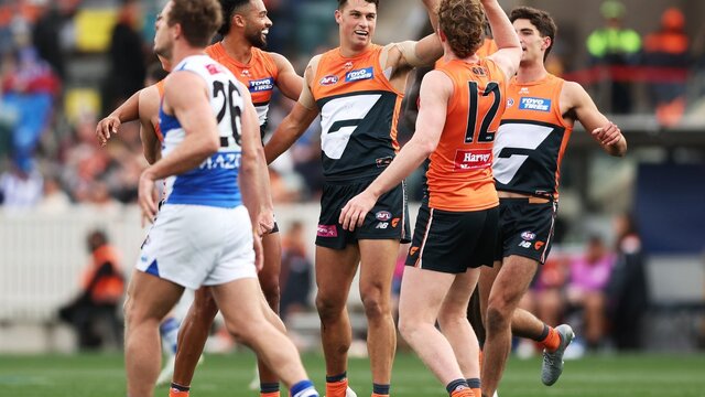 GIANTS v North Melbourne Kangaroos GIANTS Players Celebrating