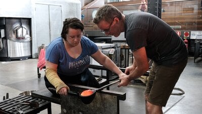 Glass blowing at Canberra Glassworks Glass blowing in the Hotshop at Canberra Glassworks
