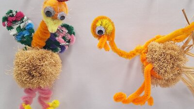 Pipe cleaner emus with joggle eyes