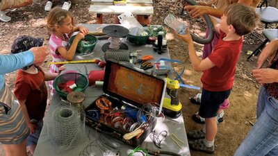 Kids playing with junk