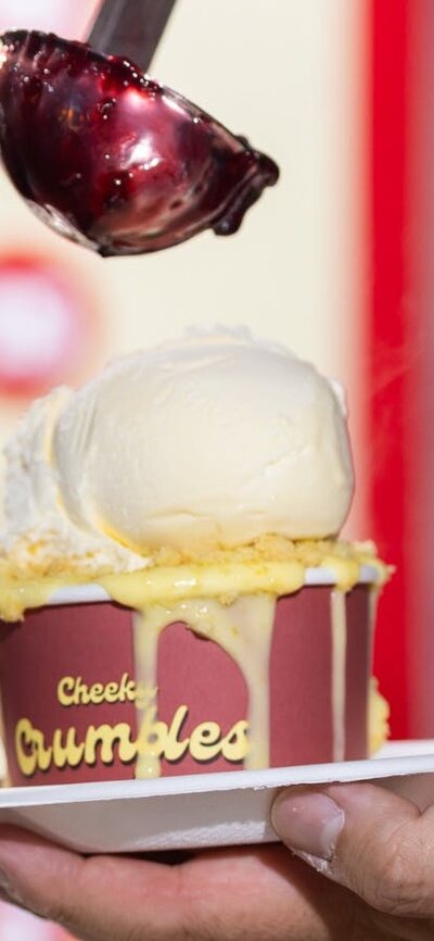 Cheeky Crumbles fruit crumble being made