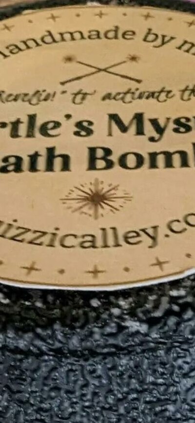 A magical bath bomb - complete with label - from Quizzic Alley