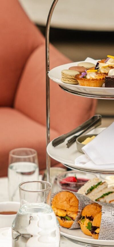 High tea stand with selection of finger foods