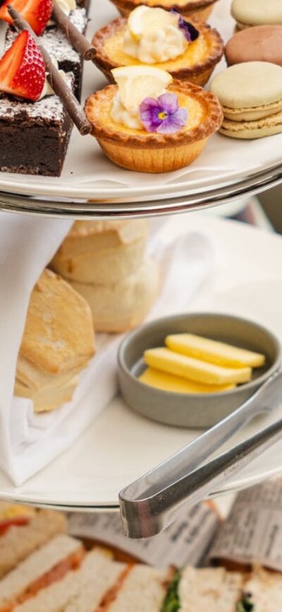 High tea stand with selection of finger foods