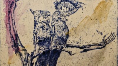 Birdwatch series - #25, etching and handcolouring, framed by Martin King Birdwatch series - #25, etching and handcolouring, framed by Martin King