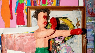 Hands on Studio, 2025 Photograph of brightly coloured, eclectic artworks in a studio.