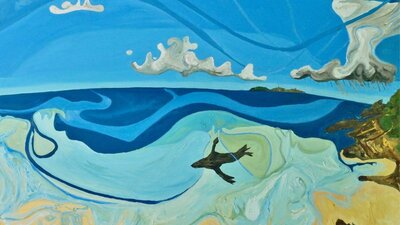 Daniel Allam, The Local, 2024 Stylised painting of beach with whale