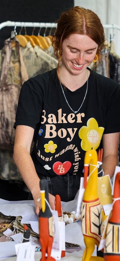 Buyers looking at artwork