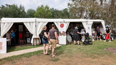 Buyers walking through the AIATSIS Indigenous Art Market