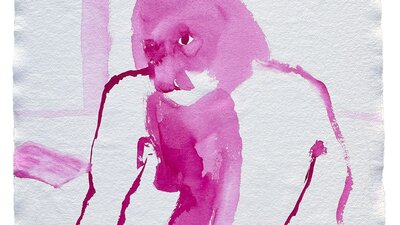 Zoya Godoroja-Prieckaerts, Attempts at processing a life(s), 6 (detail), 2024 A gestural image that shows a seated figure in pink
