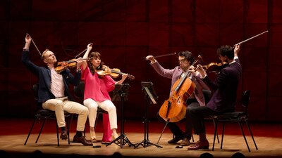 The four members of the Australian String Quartet performing on their Guadagnini instruments.