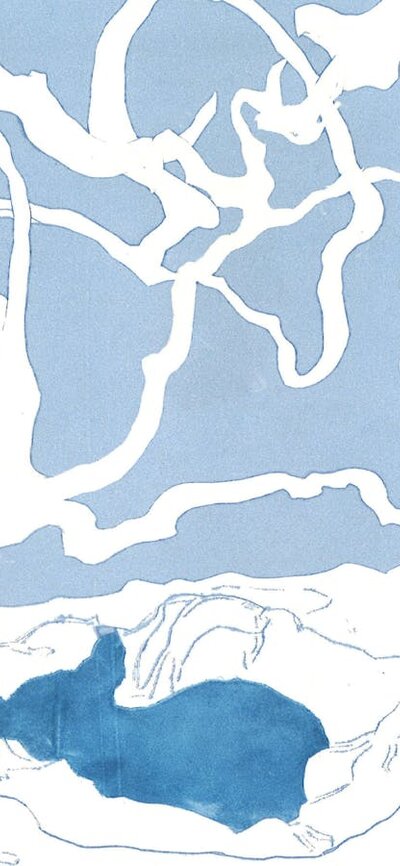 Jill Clingan, It’s been a very busy day, 2009. Monoprint with stencils Monoprint with stencils of a chihuahua