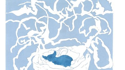 Jill Clingan, It’s been a very busy day, 2009. Monoprint with stencils Monoprint with stencils of a chihuahua