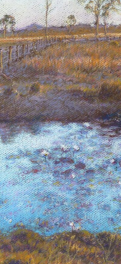 Jill Clingan, Blue waterlilies Painting of a pond with waterlilies