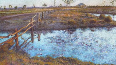 Jill Clingan, Blue waterlilies Painting of a pond with waterlilies