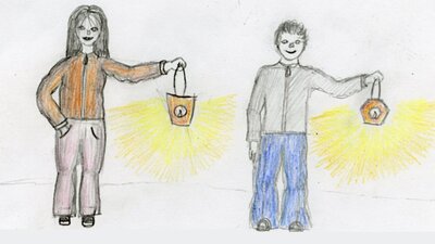 Walkers and their lanterns An image of a man and a woman each holding a shining lantern