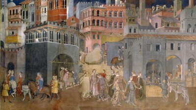 Ambrogio Lorenzetti, Effects of Good Government in the city, 1338 – 1339, fresco Ambrogio Lorenzetti, Effects of Good Government in the city, 1338 – 1339, fresco