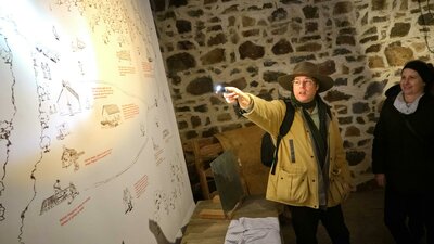 Tim the Yowie Man explaining something at Lanyon Homestead