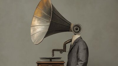 Strange Man with Gramophone for a Head
