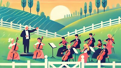 An illustration picturing an orchestra performing at Lanyon Homestead - Stylised