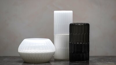 Blanc and Noer series by Katie-Ann Houghton showing at Canberra Glassworks three glass vessels