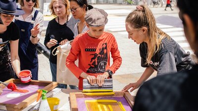 Megalo School Holiday Program Screen printing Workshop for Design Canberra Festival
