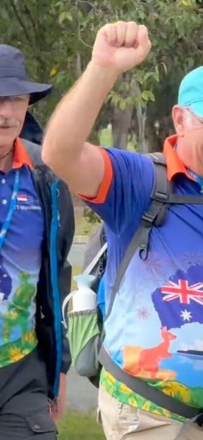 Four walkers finishing Four walkers finishing