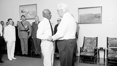 Aboriginal activist Vincent Lingiari receives the Order of Australia from Governor-General Sir John Aboriginal activist Vincent Lingiari receives the Order of Australia from Governor-General Sir John