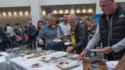 National Wine Festival - People eating Meredith Dairy cheese and crackers