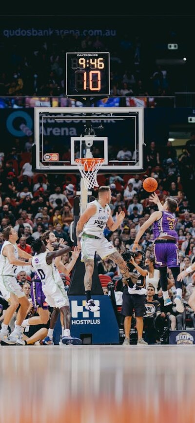 Sydney Kings player taking a shot at Qudos Bank Arena