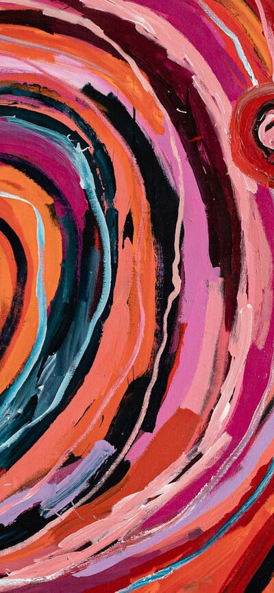 Barbara Moore, Anmatyerre people, Ngayuku Ngura (My Country) 2021 Aboriginal painting of country with round and looping shapes