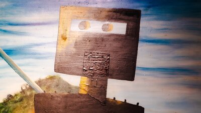 Detail photograph of Sidney Nolan's painting 'Kelly and Horse'