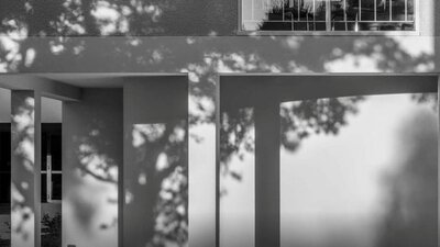 Bachelor Flats Northbourne Ave A black and white photograph of an architectural detail of a brutalist apartment building