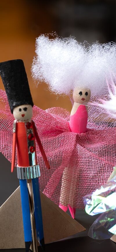 Nutcracker peg dolls created using craft materials