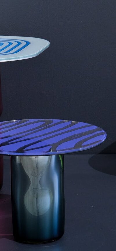 Will Lynes, LL Tables, 2025. Installed at Canberra Glassworks as part of Oily Water exhibition Silvered glass tables