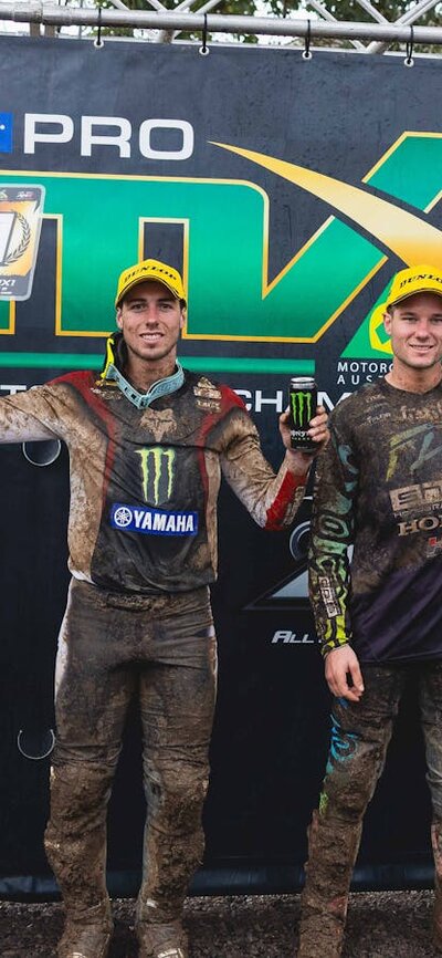 Riders celebrate at the MX1 category podium