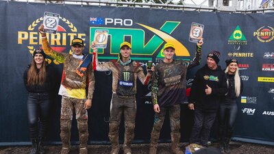 Riders celebrate at the MX1 category podium