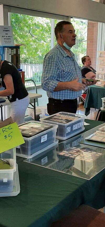 Stamp Market Day at Kingston Baptist Hall. a rang eof dealers & traders are presentll