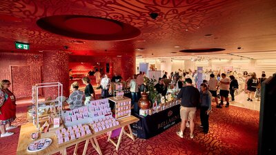 Market stalls set up in Geelong Arts Centre's foyers