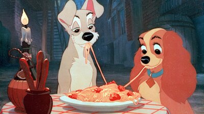 Pizza & Pyjamas: Lady and the Tramp Animation of two dogs eating spaghetti together