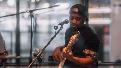 Musician playing bass