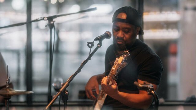 Musician playing bass
